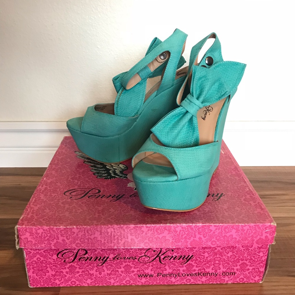 Turquoise wedge heels